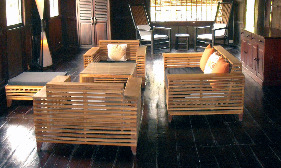 Sofa set upstairs of the UNESCO Heritage house in luang prabang - laos